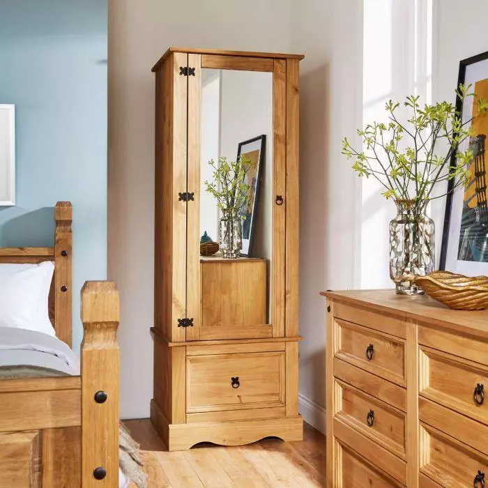 Wardrobe 1 Door Mirrored 1 Storage Drawer Solid Wo